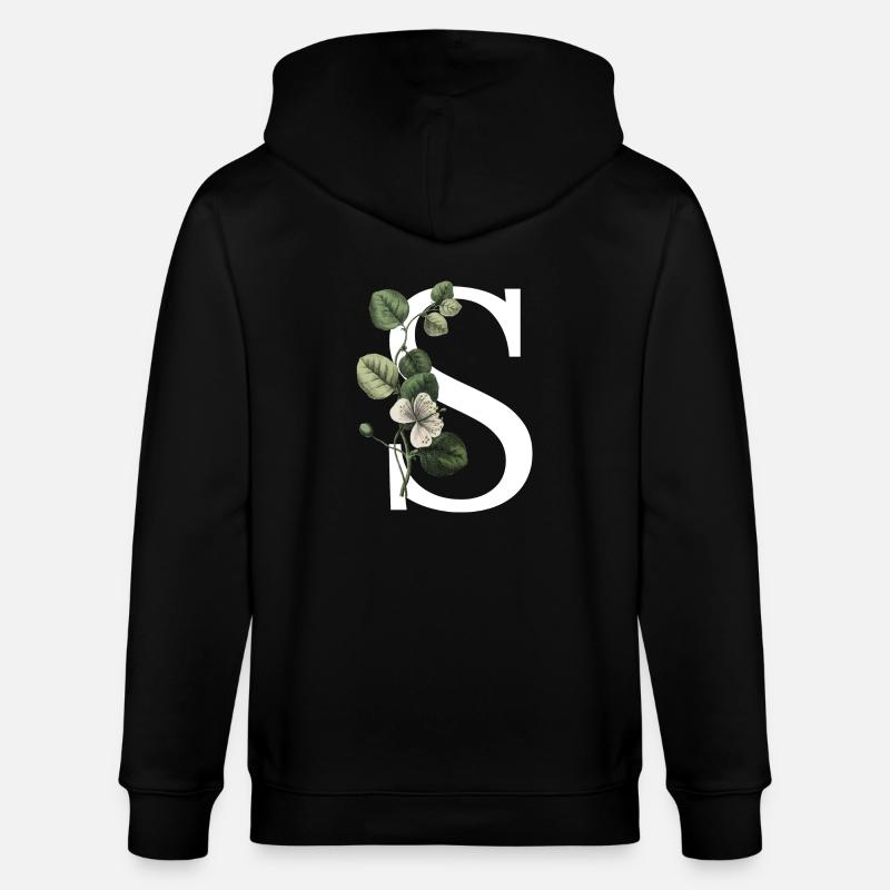 lettre S botanique vert - Veste à capuche bio CULTIVATOR Stanley/Stella Unisexe - noir