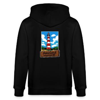 Ameland Leuchtturm Urlaub - Stanley/Stella Unisex Bio-Kapuzenjacke CULTIVATOR  - Schwarz - Hinten - Anna (173cm)