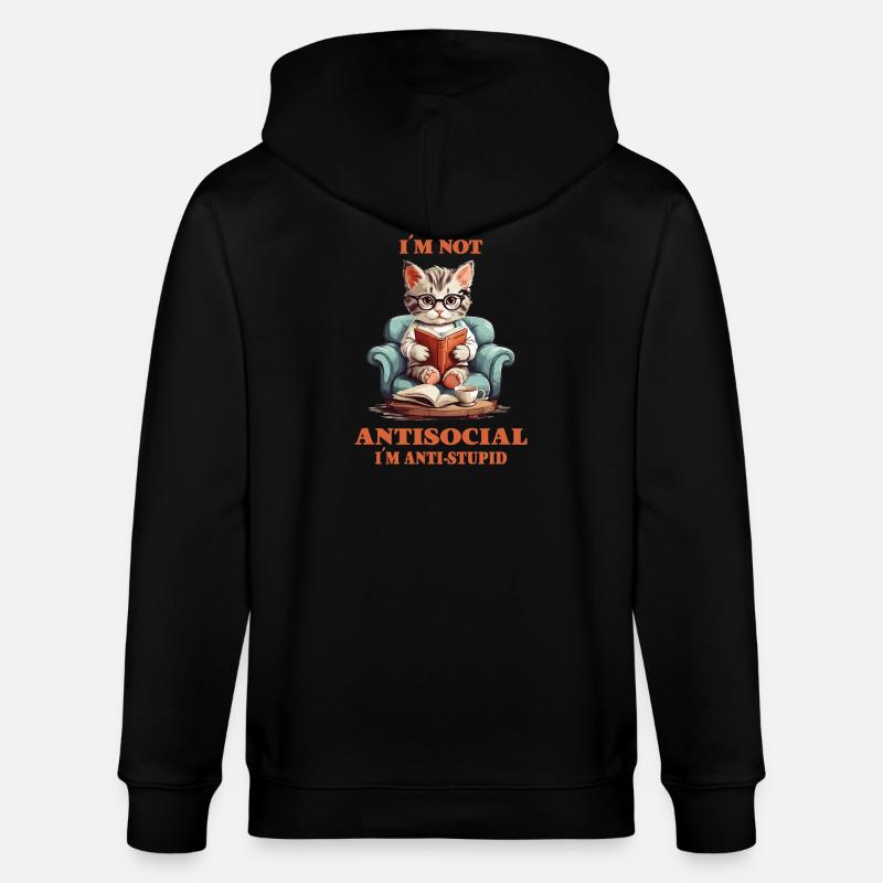 Schlaue Katze mit Lesebrille - Stanley/Stella Unisex Bio-Kapuzenjacke CULTIVATOR  - Schwarz