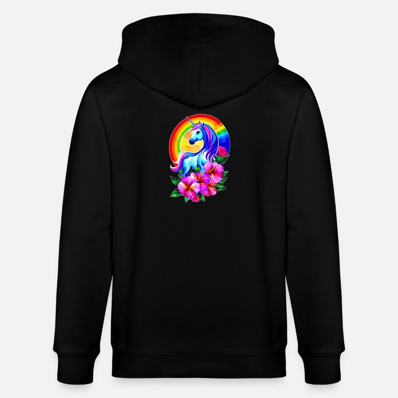 Magisches Regenbogen-Einhorn mit Blumen - Stanley/Stella Unisex Bio-Kapuzenjacke CULTIVATOR - Schwarz