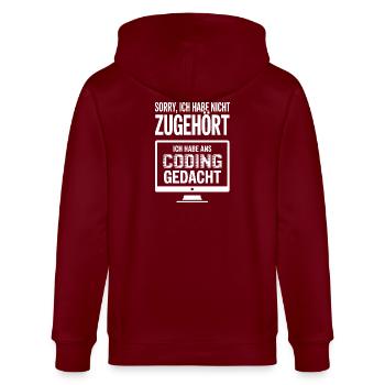 Coding Gedacht: Nicht Zuhören Meme - Stanley/Stella Unisex Bio-Kapuzenjacke CULTIVATOR  - Burgunderrot - Hinten - Anna (173cm)