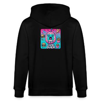 Pixel-Konsole, Retro und Snacks - Stanley/Stella Unisex Bio-Kapuzenjacke CULTIVATOR  - Schwarz - Hinten - Anna (173cm)