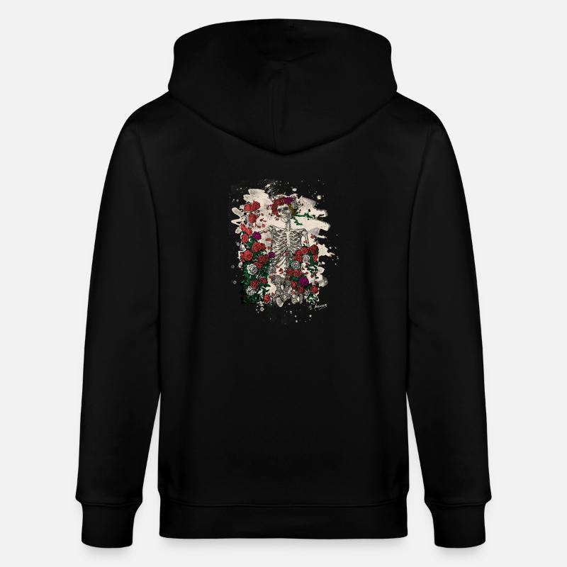 Skeleton & Roses – bleached Version - Stanley/Stella Unisex Bio-Kapuzenjacke CULTIVATOR  - Schwarz