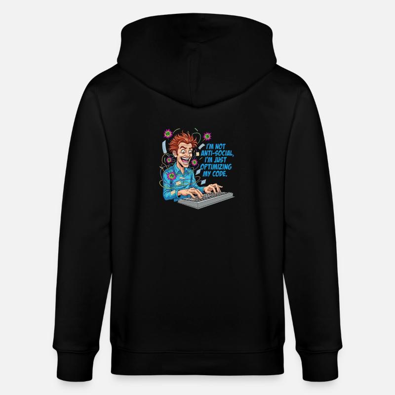 Code Optimizer: Anti-social? Just coding! - Stanley/Stella CULTIVATOR Unisex Organic Hooded Jacket - black