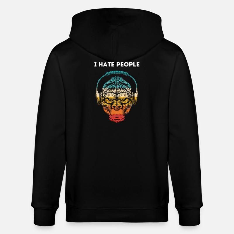 Gorilla Kopfhörer Regenbogen - Stanley/Stella Unisex Bio-Kapuzenjacke CULTIVATOR  - Schwarz