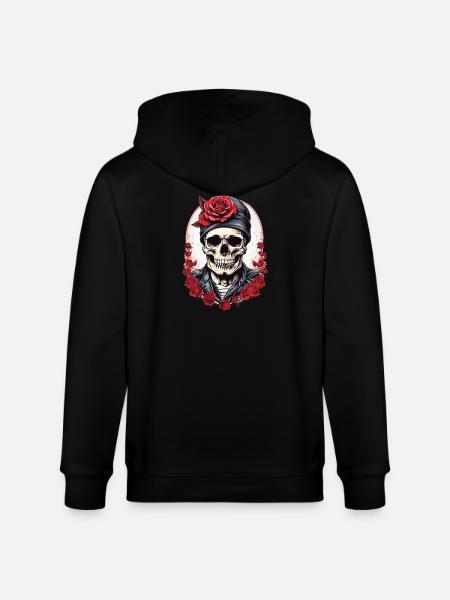 Skull with roses - Stanley/Stella CULTIVATOR  Unisex Organic Hooded Jacket - black