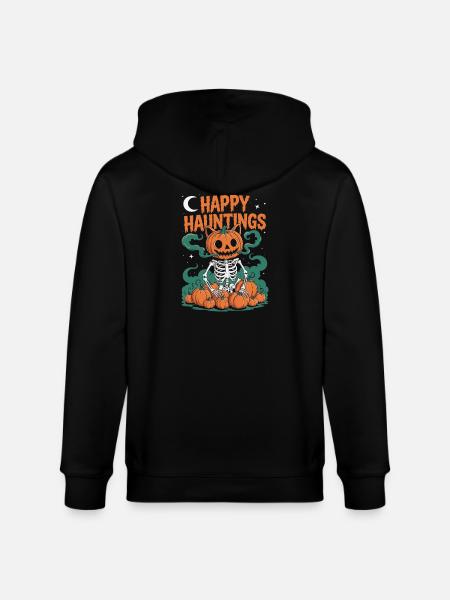 Spooky Jack-o'-Lantern Skeleton Halloween Design - Stanley/Stella CULTIVATOR Unisex Organic Hooded Jacket - black