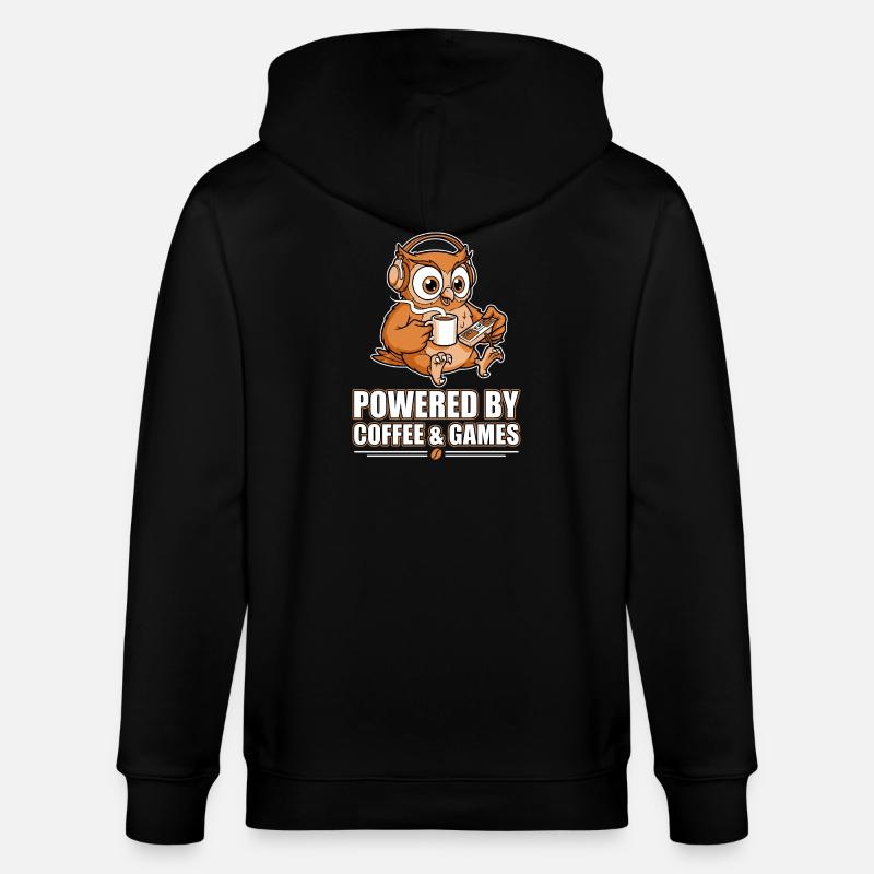 Eule mit Kaffee und Games - Stanley/Stella Unisex Bio-Kapuzenjacke CULTIVATOR  - Schwarz