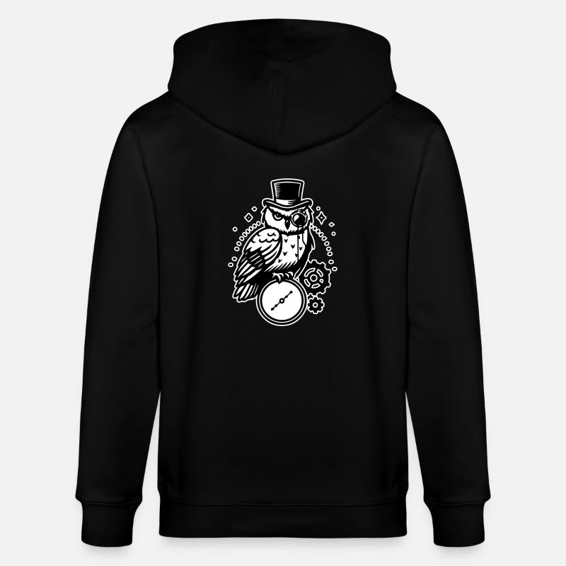 Steampunk Eule und Uhr Design - Stanley/Stella Unisex Bio-Kapuzenjacke CULTIVATOR - Schwarz