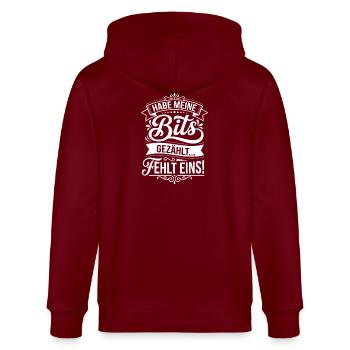Habe Meine Bits Gezahlt... Fehlt Eins! - Stanley/Stella Unisex Bio-Kapuzenjacke CULTIVATOR  - Burgunderrot - Hinten - Anna (173cm)