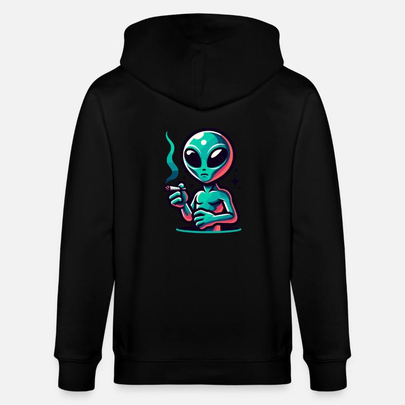 Alien mit Joint Zigarette rauchen - Stanley/Stella Unisex Bio-Kapuzenjacke CULTIVATOR  - Schwarz