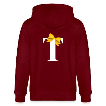 Lettre t nœud jaune - Veste à capuche bio CULTIVATOR Stanley/Stella Unisexe - bordeaux - Dos - Anna (173cm)