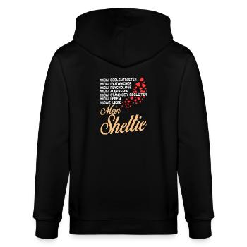 Sheltie - Mein - Stanley/Stella Unisex Bio-Kapuzenjacke CULTIVATOR  - Schwarz - Hinten - Anna (173cm)