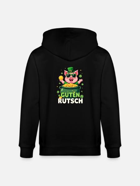 Silvester - Glücksschwein Neujahr - Stanley/Stella Unisex Bio-Kapuzenjacke CULTIVATOR - Schwarz