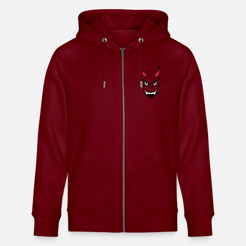 Evil Devil Face Design - Stanley/Stella CULTIVATOR  Unisex Organic Hooded Jacket - burgundy