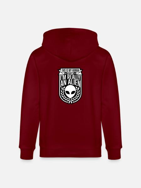 human costume alien quote - Stanley/Stella CULTIVATOR Unisex Organic Hooded Jacket - burgundy