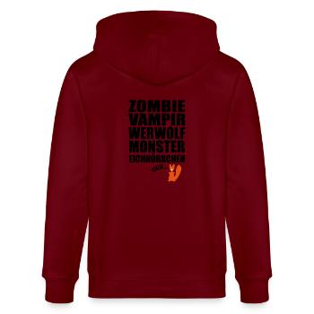 Monster Eichhörnchen - Stanley/Stella Unisex Bio-Kapuzenjacke CULTIVATOR  - Burgunderrot - Hinten - Anna (173cm)
