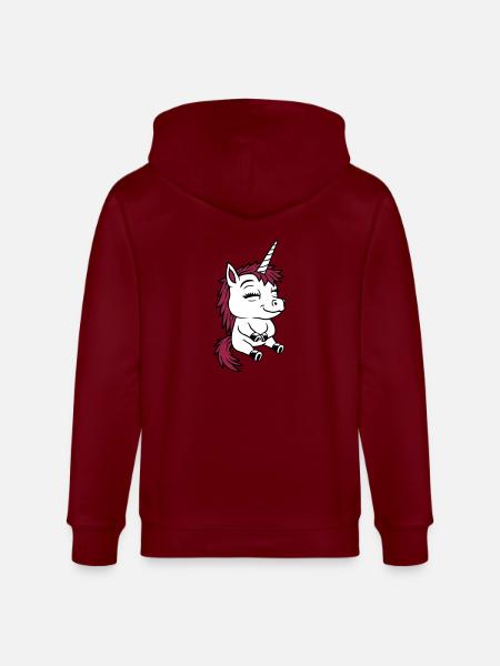 Sitzendes kleines Comic Einhorn - Stanley/Stella Unisex Bio-Kapuzenjacke CULTIVATOR - Burgunderrot