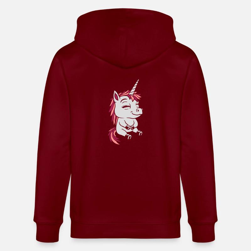 Comic kleines sitzendes Einhorn - Stanley/Stella Unisex Bio-Kapuzenjacke CULTIVATOR  - Burgunderrot