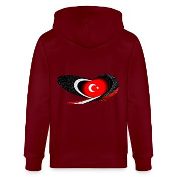 Heartveat Turkey - Stanley/Stella Unisex Bio-Kapuzenjacke CULTIVATOR  - Burgunderrot - Hinten - Anna (173cm)