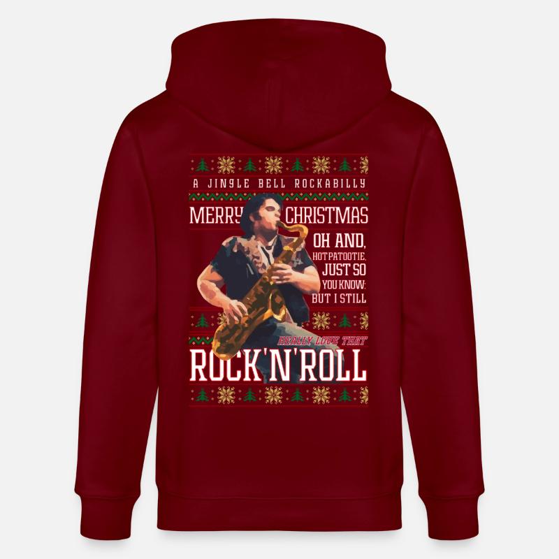Rockabilly-Weihnachts-Rock'n'Roll-Hässlicher Weihnachtspullover - Stanley/Stella Unisex Bio-Kapuzenjacke CULTIVATOR  - Burgunderrot