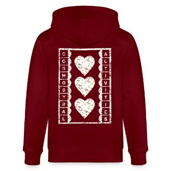 Cosmogyral Activities used look Universum Herzen - Stanley/Stella Unisex Bio-Kapuzenjacke CULTIVATOR  - Burgunderrot - Hinten - Anna (173cm)