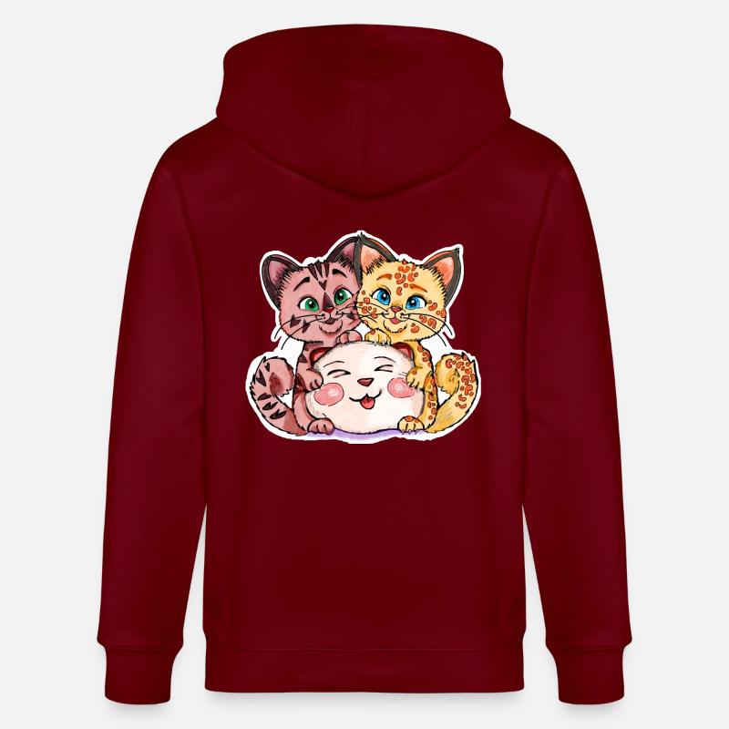 Deux chatons avec une peluche - Veste à capuche bio CULTIVATOR Stanley/Stella Unisexe - bordeaux