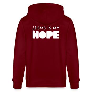 jesus is my hope - weiß - Stanley/Stella Unisex Bio-Kapuzenjacke CULTIVATOR  - Burgunderrot - Hinten - Anna (173cm)
