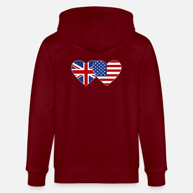 Royaume-Uni États-Unis Drapeau Coeur - Veste à capuche bio CULTIVATOR Stanley/Stella Unisexe - bordeaux