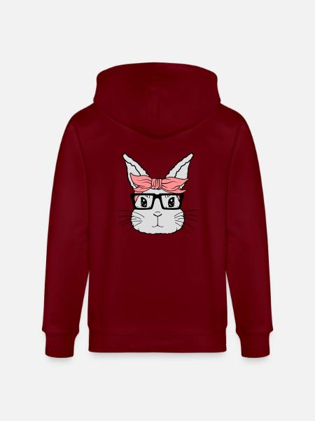 Female Nerd Rabbit Face - Stanley/Stella CULTIVATOR Unisex Organic Hooded Jacket - burgundy