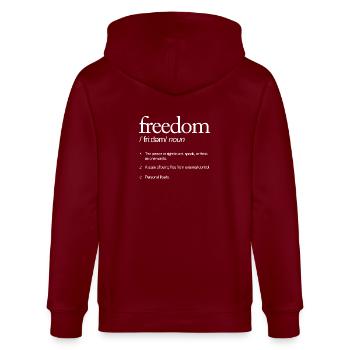 La liberté parle définitivement de la pensée d’action - Veste à capuche bio CULTIVATOR Stanley/Stella Unisexe - bordeaux - Dos - Anna (173cm)