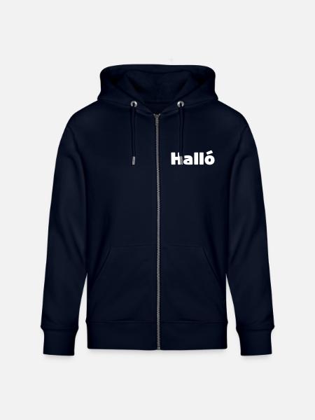 Icelandic Halló { Hello ) Íslenska Language - Stanley/Stella CULTIVATOR  Unisex Organic Hooded Jacket - navy