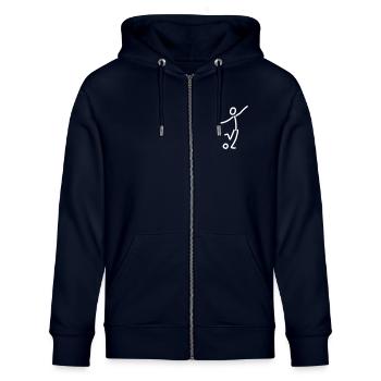 iYpsilon Fussball Schuss - Stanley/Stella Unisex Bio-Kapuzenjacke CULTIVATOR  - Navy - Vorne - Nico (186cm) & Anna (173cm)