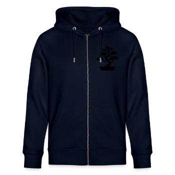 bonsai baum - Stanley/Stella Unisex Bio-Kapuzenjacke CULTIVATOR  - Navy - Vorne - Nico (186cm) & Anna (173cm)