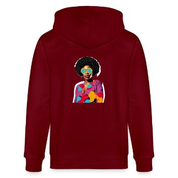 Black Woman - Stanley/Stella Unisex Bio-Kapuzenjacke CULTIVATOR  - Burgunderrot - Hinten - Anna (173cm)