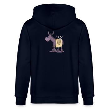 Bremer Stadtmusikanten: Veganer Chefkoch Esel - Stanley/Stella Unisex Bio-Kapuzenjacke CULTIVATOR  - Navy - Hinten - Anna (173cm)