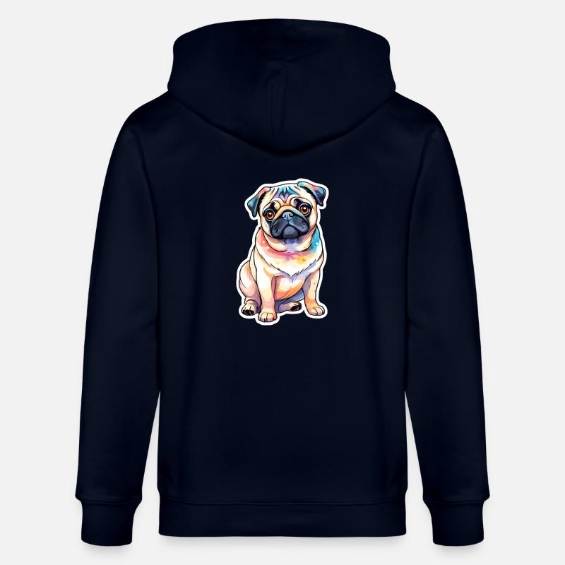 Mops Wasserfarben - Stanley/Stella Unisex Bio-Kapuzenjacke CULTIVATOR  - Navy