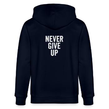 Never Give Up – Motivationsdesign - Stanley/Stella Unisex Bio-Kapuzenjacke CULTIVATOR  - Navy - Hinten - Anna (173cm)