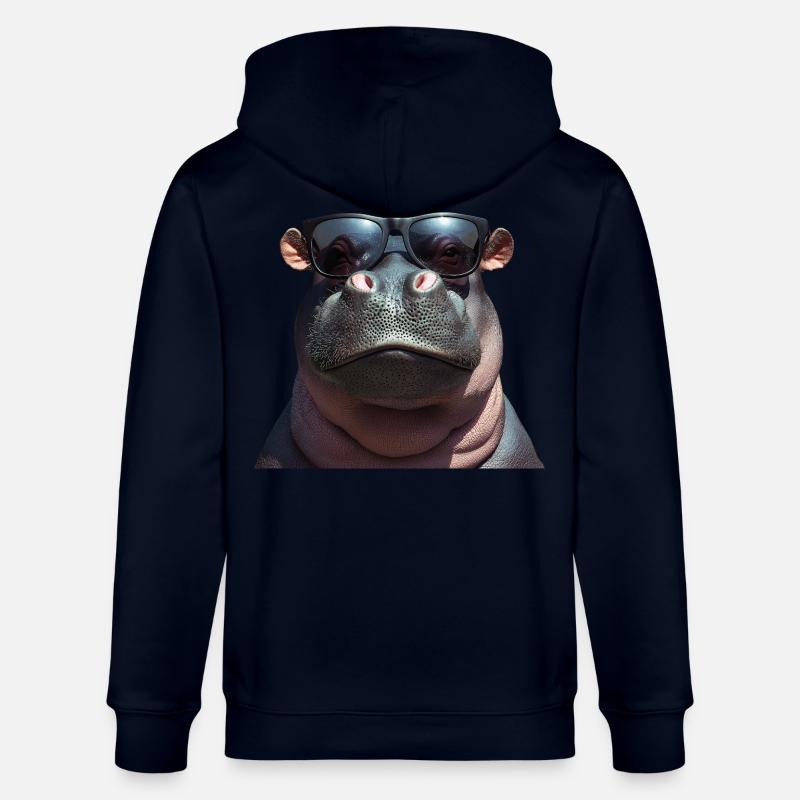 Nilpferd Flusspferd Hippo mit Sonnenbrille - Stanley/Stella Unisex Bio-Kapuzenjacke CULTIVATOR  - Navy