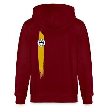 Streifen von Berlin Gelb - Stanley/Stella Unisex Bio-Kapuzenjacke CULTIVATOR  - Burgunderrot - Hinten - Anna (173cm)