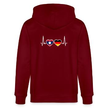 Laos Deutschland Vintage Herzschlag Flagge Laote - Stanley/Stella Unisex Bio-Kapuzenjacke CULTIVATOR  - Burgunderrot - Hinten - Anna (173cm)