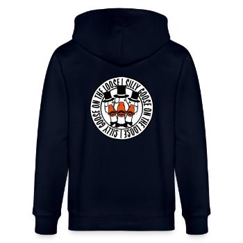 goose on the loose - Stanley/Stella Unisex Bio-Kapuzenjacke CULTIVATOR  - Navy - Hinten - Anna (173cm)