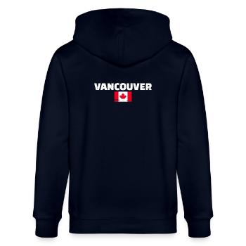 Vancouver Vintage Kanada Kanadische Flagge - Stanley/Stella Unisex Bio-Kapuzenjacke CULTIVATOR  - Navy - Hinten - Anna (173cm)