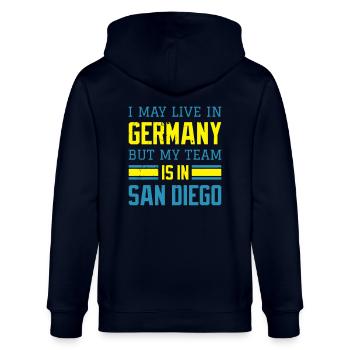 San Diego - Stanley/Stella Unisex Bio-Kapuzenjacke CULTIVATOR  - Navy - Hinten - Anna (173cm)
