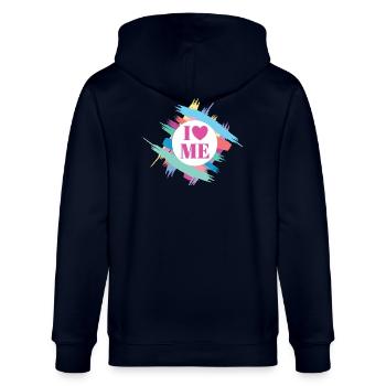 I Love Me Selbstvertrauen Ich Liebe Mich Herz - Stanley/Stella Unisex Bio-Kapuzenjacke CULTIVATOR  - Navy - Hinten - Anna (173cm)