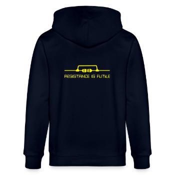 Resistance is futile - Stanley/Stella Unisex Bio-Kapuzenjacke CULTIVATOR  - Navy - Hinten - Anna (173cm)