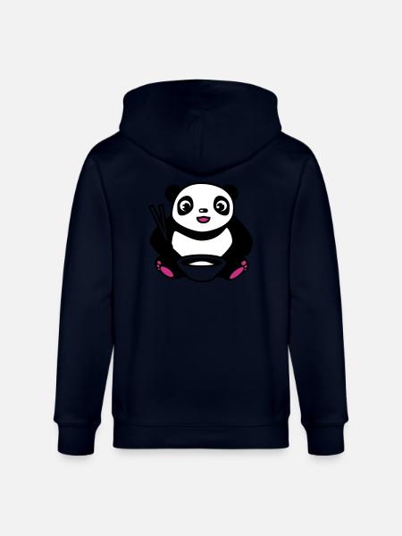Baby Panda na jedzenia ryżu pałeczkami - Ekologiczna rozpinana bluza z kapturem typu unisex Stanley/Stella CULTIVATOR  - granatowy