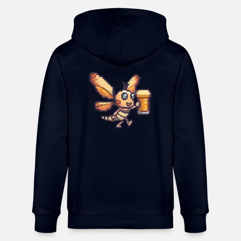 Dragonfly Beer Pixel - Stanley/Stella CULTIVATOR  Unisex Organic Hooded Jacket - navy