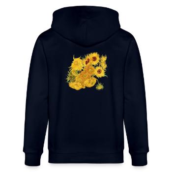 Vincent van Gogh Sonnenblumen Sunflowers Art Kunst - Stanley/Stella Unisex Bio-Kapuzenjacke CULTIVATOR  - Navy - Hinten - Anna (173cm)