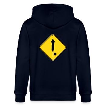 gefahr hinweis schild vorsicht achtung danger zone - Stanley/Stella Unisex Bio-Kapuzenjacke CULTIVATOR  - Navy - Hinten - Anna (173cm)